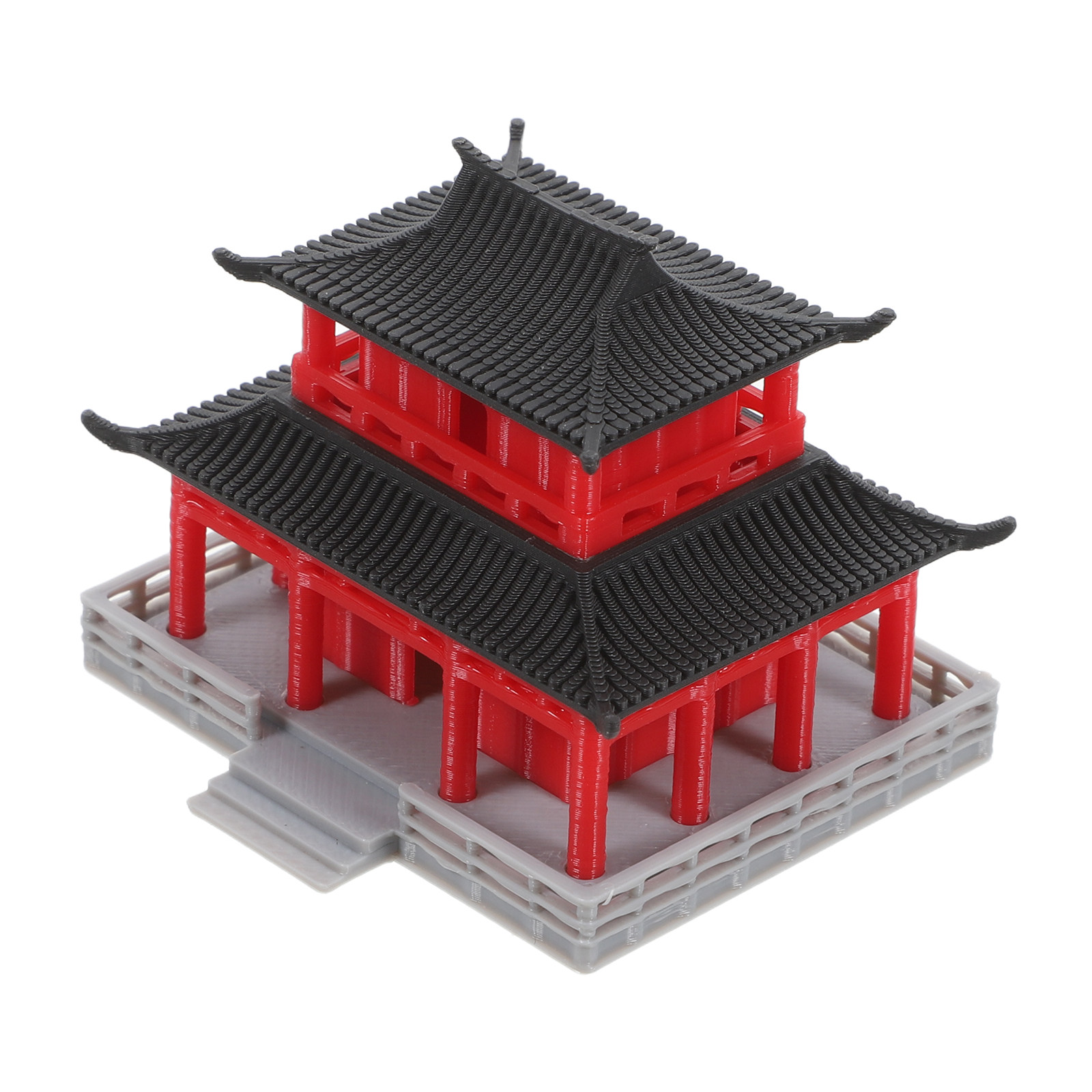 Aquarium - Chinese Ancient Pavilion Black Red Aquarium